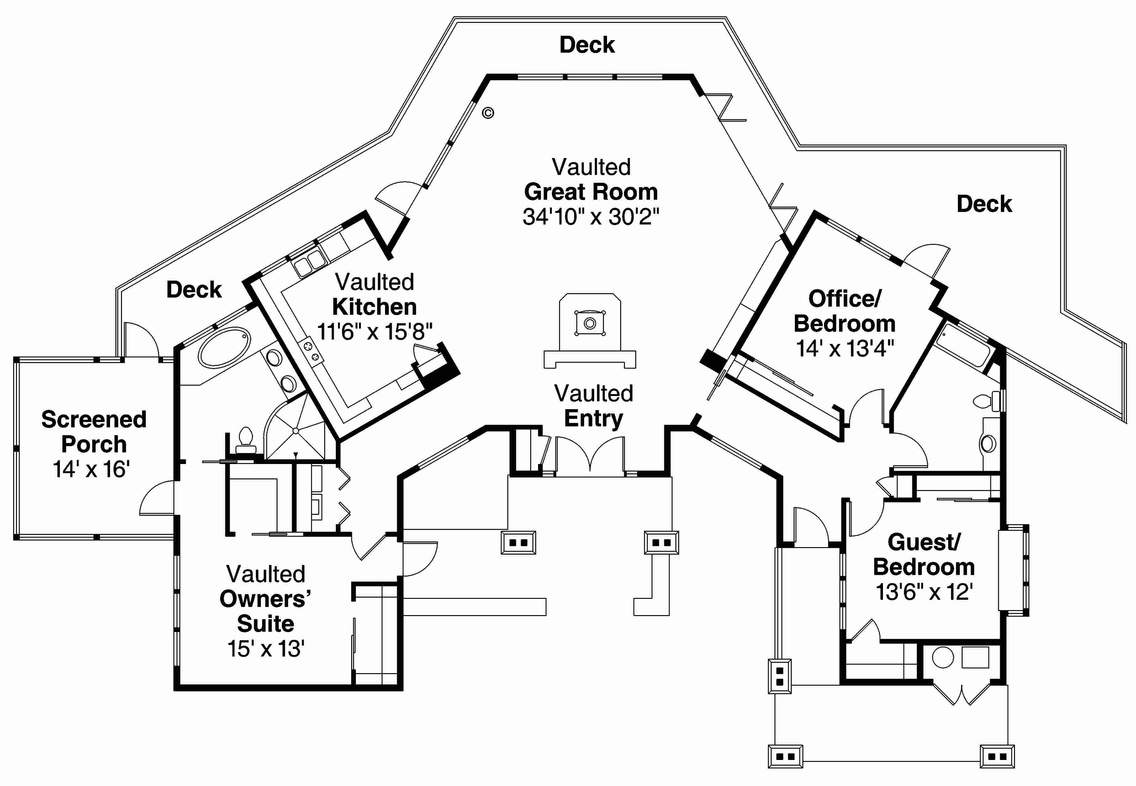Floor Plan First Story of Craftsman Plan #108-1707