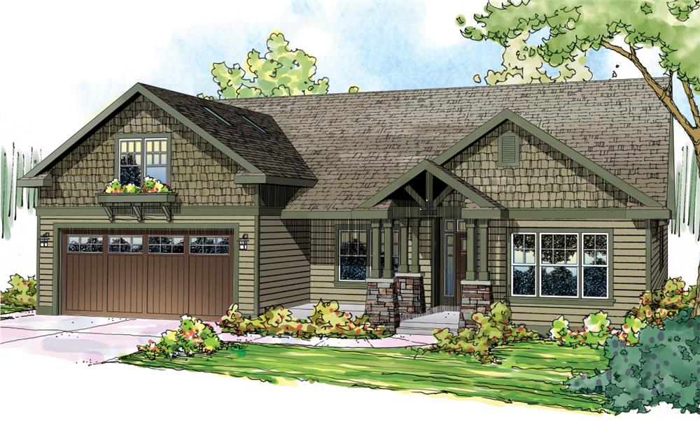 Front elevation of Craftsman home (ThePlanCollection: House Plan #108-1717)