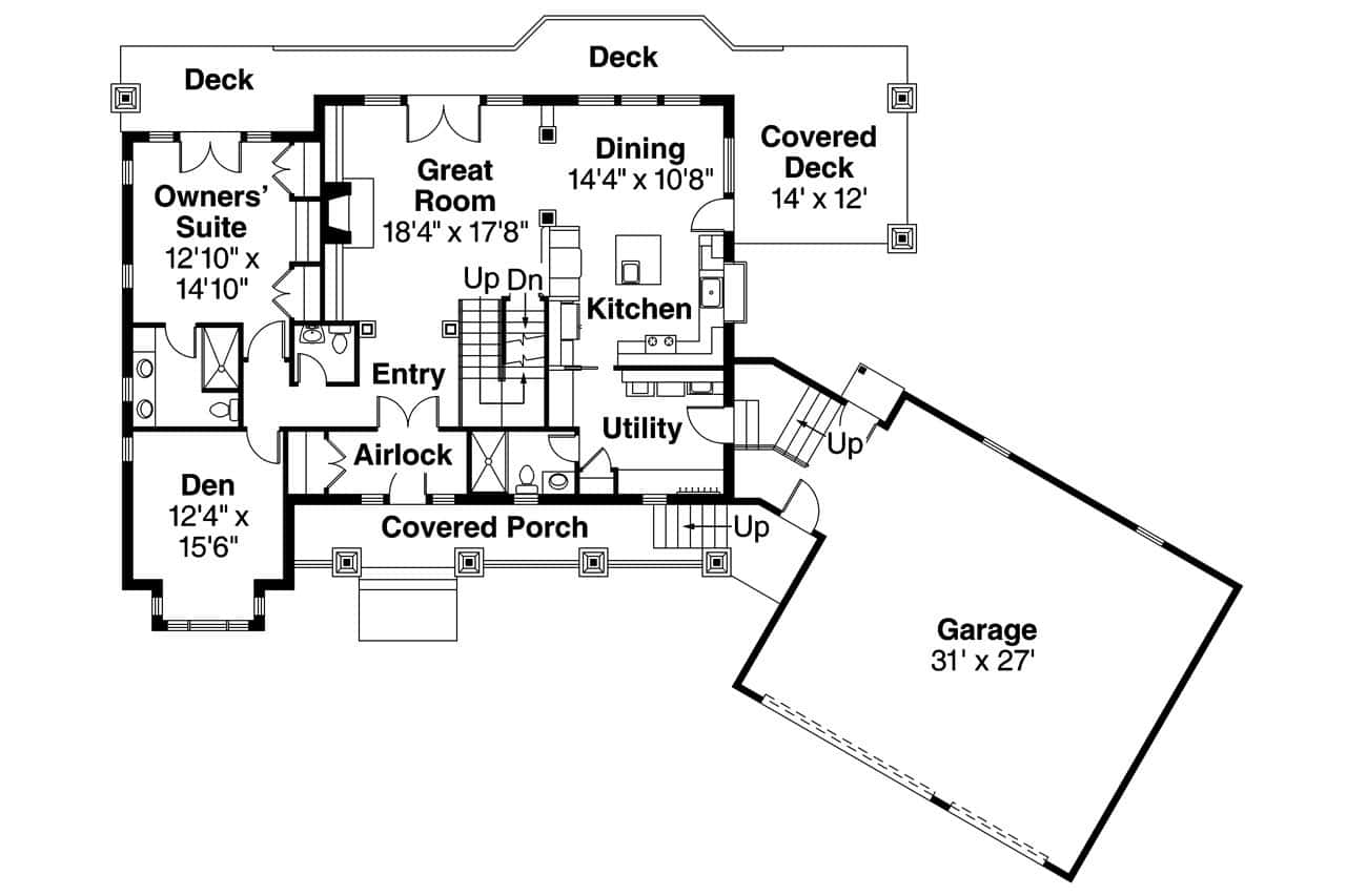 Floor Plan First Story of Craftsman Plan #108-1721