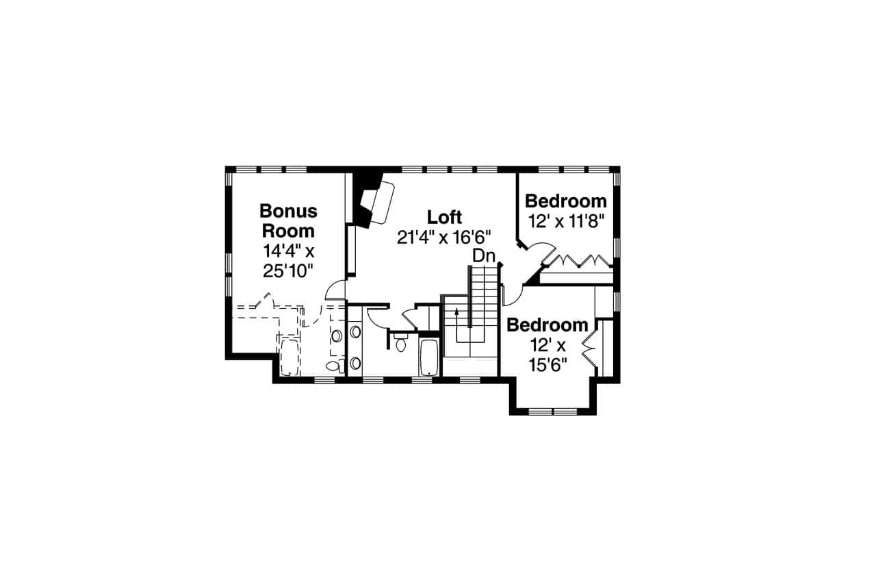 Floor Plan Second Story of Craftsman Plan #108-1721