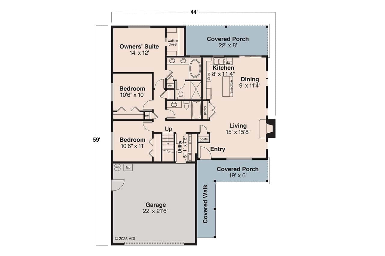 Floor Plan First Story of Ranch Plan #108-1750