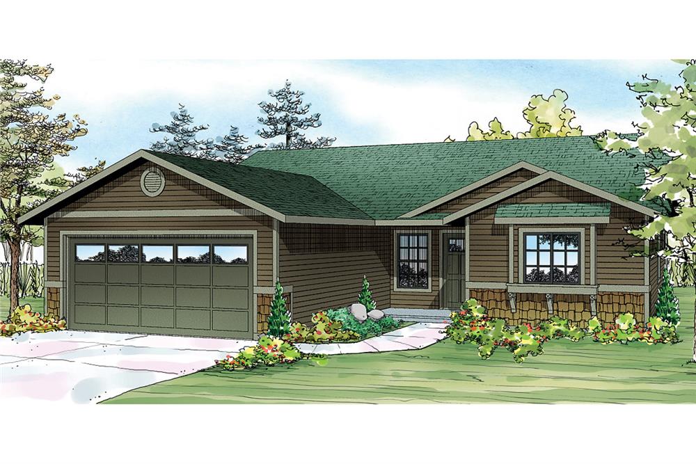 Front elevation of Ranch home (ThePlanCollection: House Plan #108-1755)