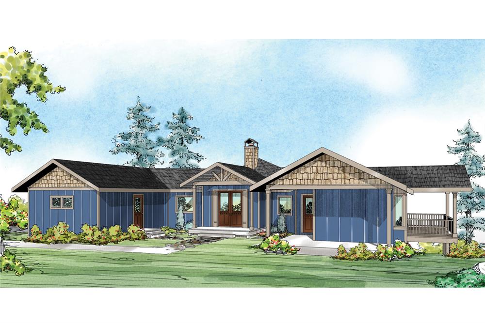 Front elevation of Prairie home (ThePlanCollection: House Plan #108-1759)