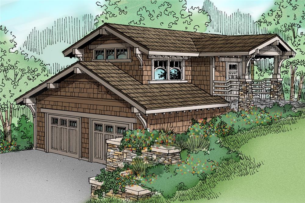 Front elevation of Craftsman home (ThePlanCollection: House Plan #108-1766)