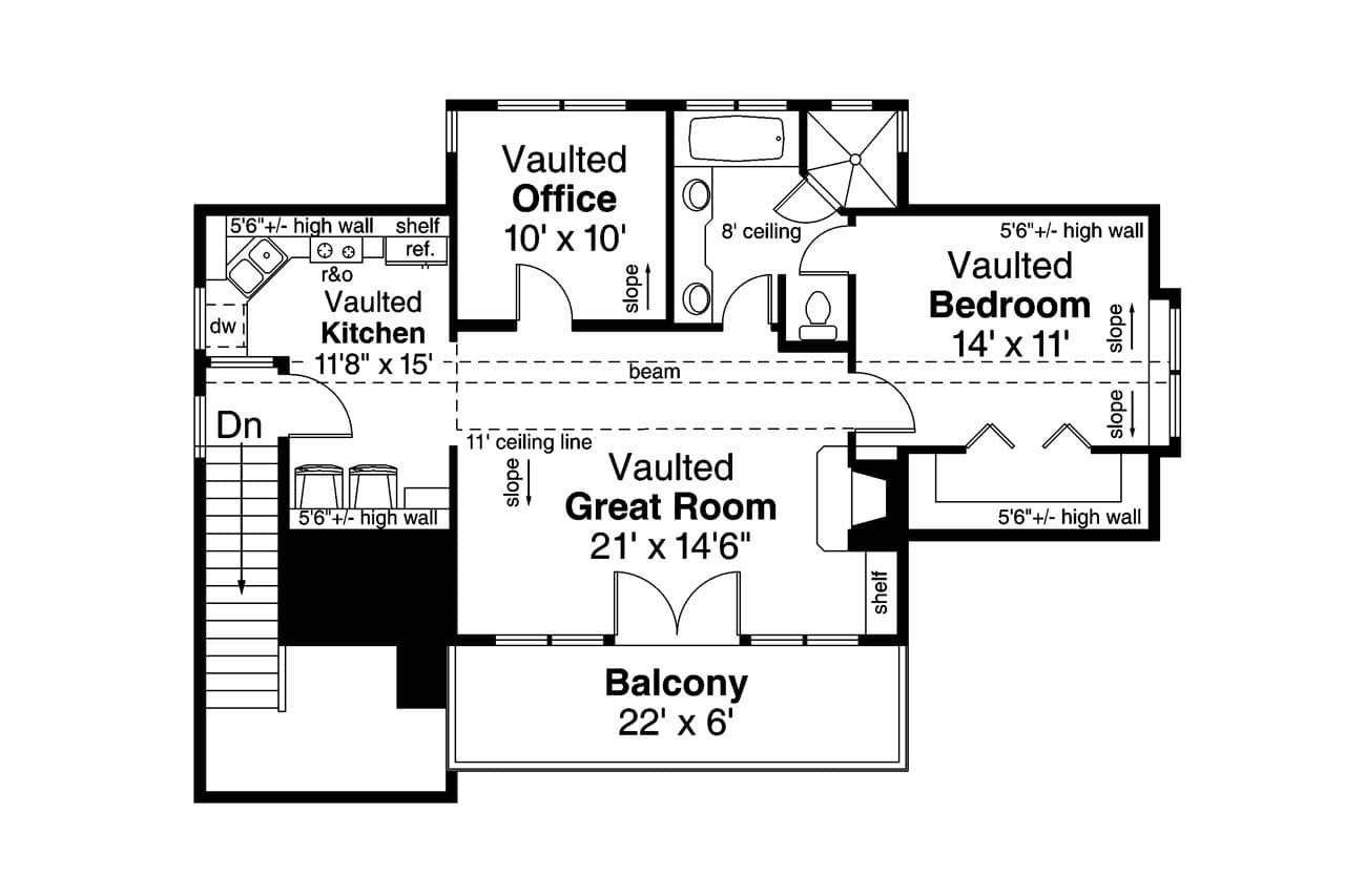 Floor Plan Second Story of Craftsman Plan #108-1775