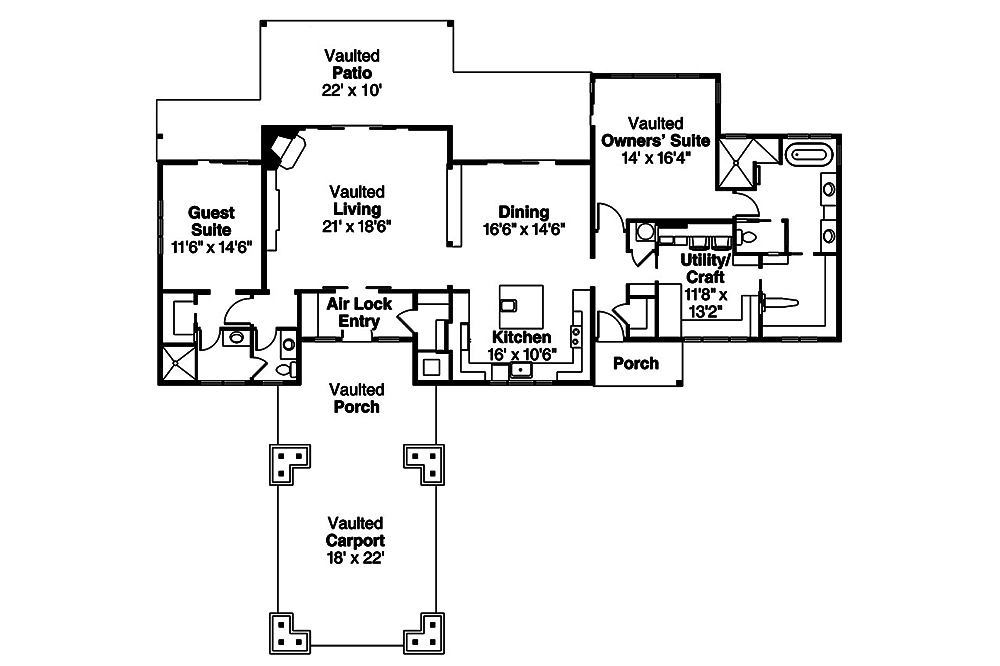 Floor Plan First Story of Craftsman Plan #108-1808
