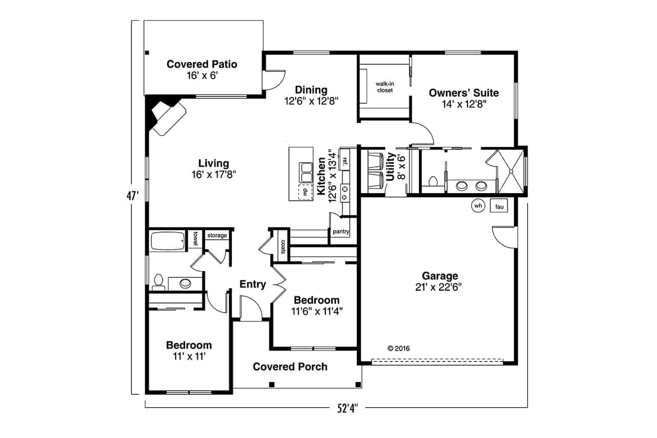 Floor Plan First Story of Ranch Plan #108-1816