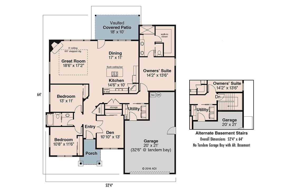 Floor Plan First Story of Craftsman Plan #108-1818