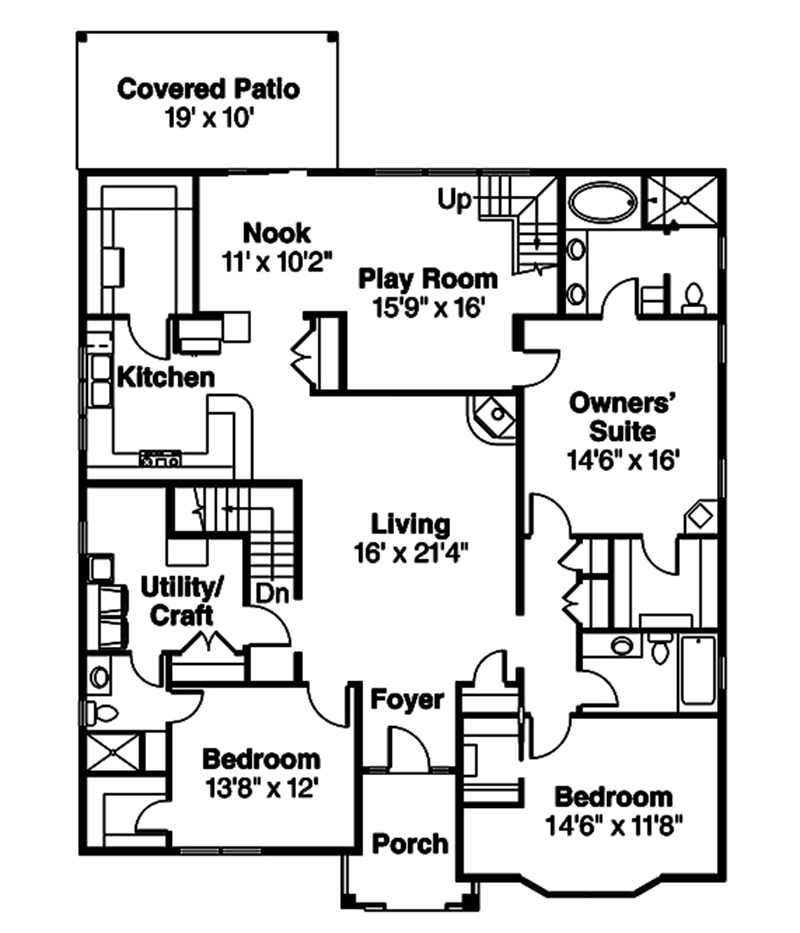 Floor Plan First Story of Craftsman Plan #108-1825
