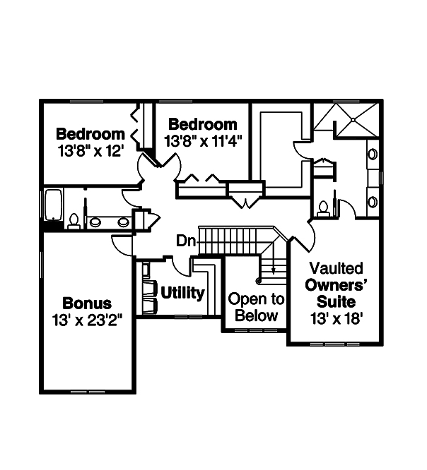 Floor Plan Second Story of Country Plan #108-1828