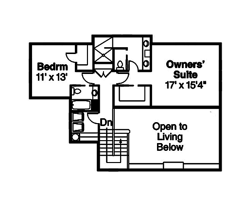Floor Plan Second Story of Country Plan #108-1833