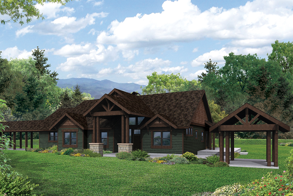 Front elevation of Ranch home (ThePlanCollection: House Plan #108-1837)