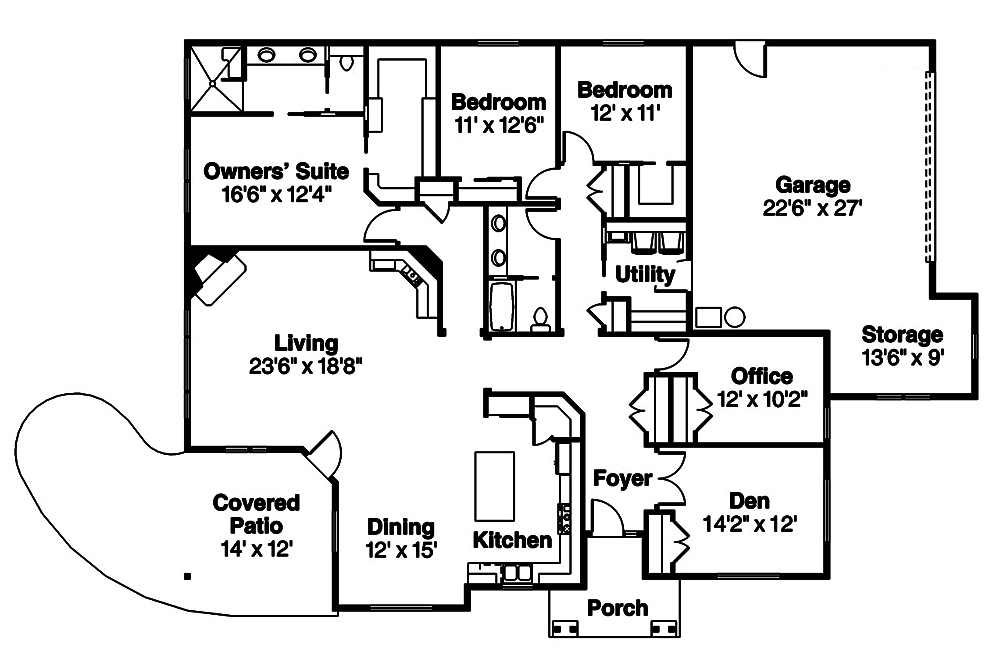 Floor Plan First Story of Ranch Plan #108-1838