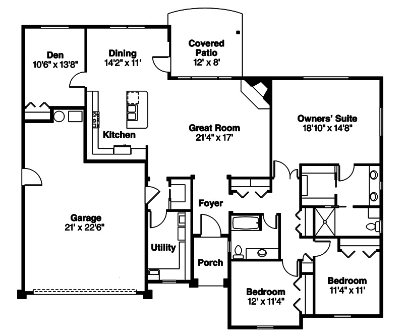Floor Plan First Story of Traditional Plan #108-1839