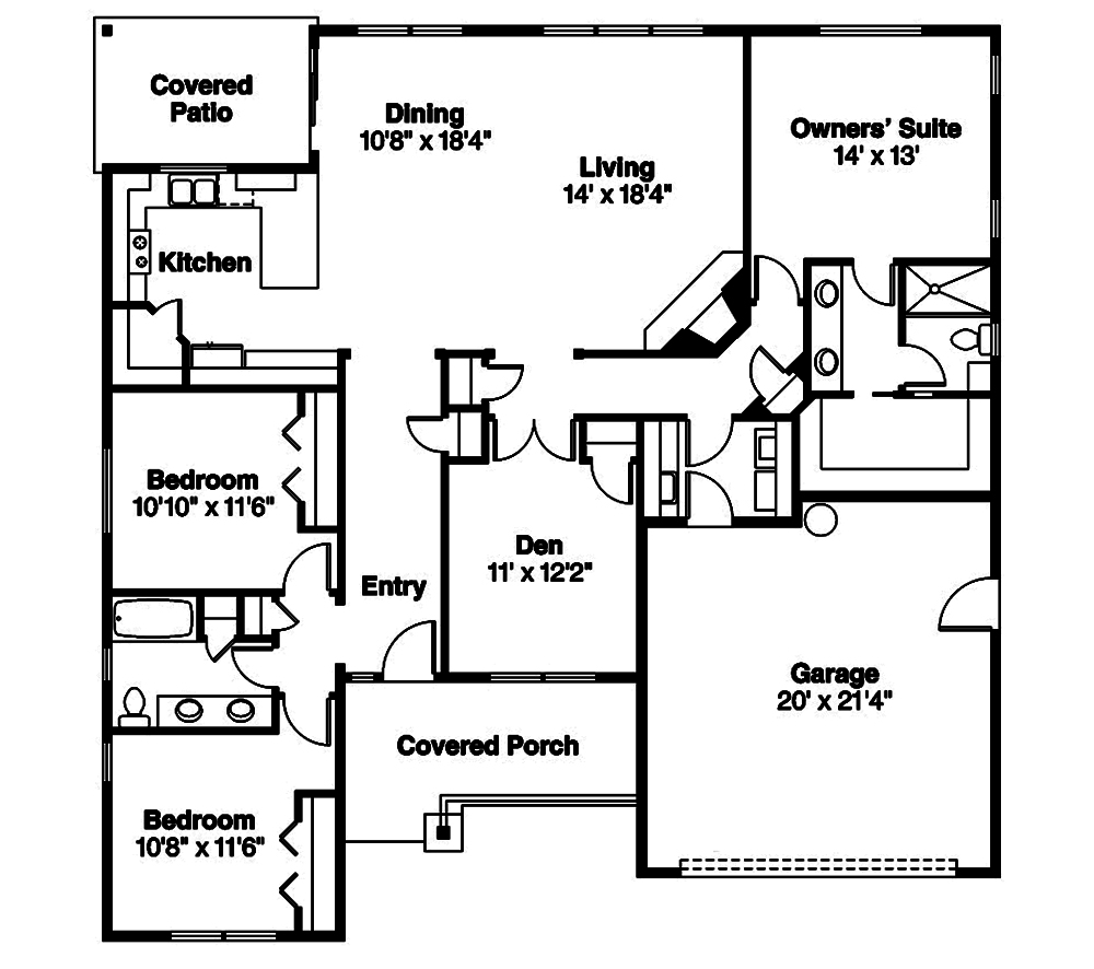 Floor Plan First Story of Cottage Plan #108-1844