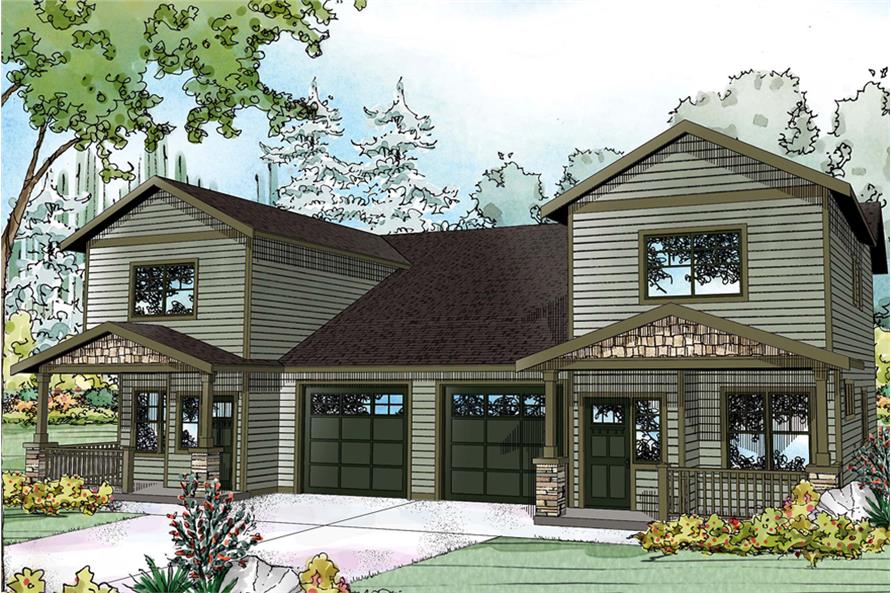 Color rendering of Multi-Unit home plan (ThePlanCollection: House Plan #108-1851)