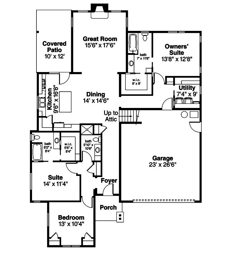 Floor Plan First Story of Cottage Plan #108-1859
