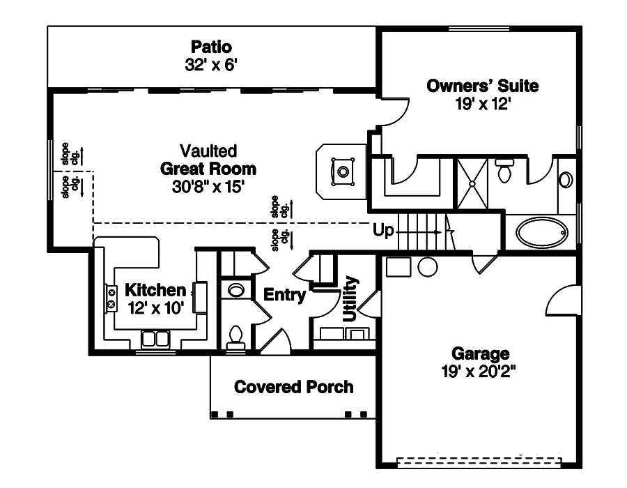 Floor Plan First Story of Country Plan #108-1872