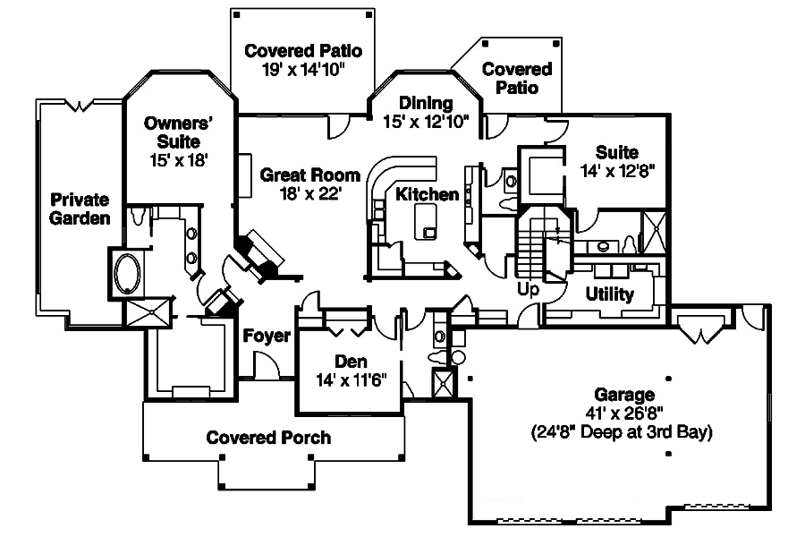 Floor Plan First Story of Craftsman Plan #108-1886
