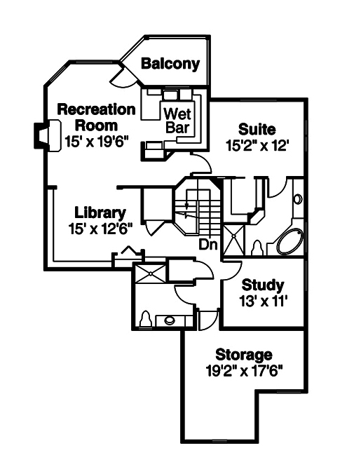 Floor Plan Second Story of Craftsman Plan #108-1886