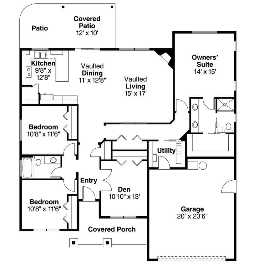 Floor Plan First Story of Ranch Plan #108-1890