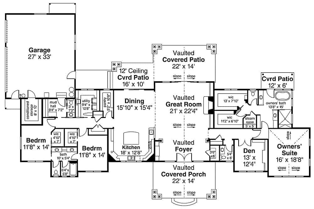 Floor Plan Main Level of Ranch Plan #108-1914