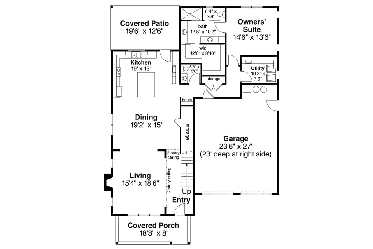 Floor Plan Main Level of Farmhouse Plan #108-1921