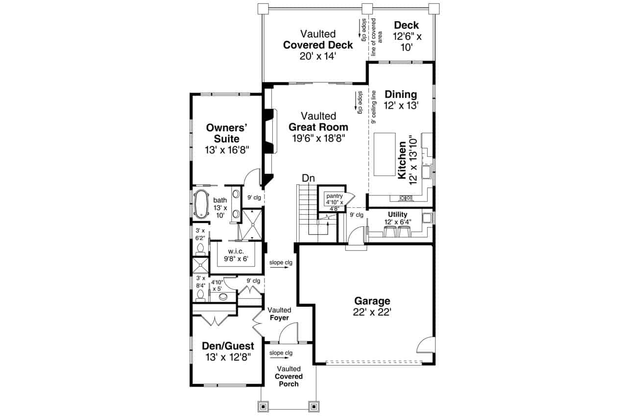 Floor Plan Main Level of Modern Plan #108-1923