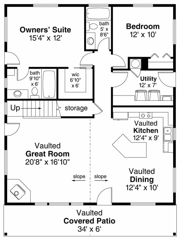 Floor Plan Main Level of Cottage Plan #108-1938