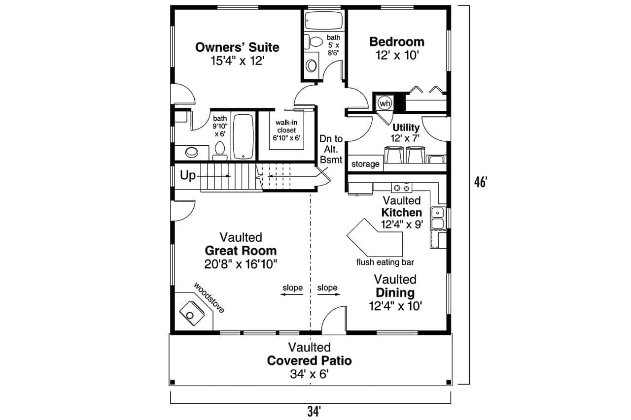 Main Level of Cottage Plan #108-1938