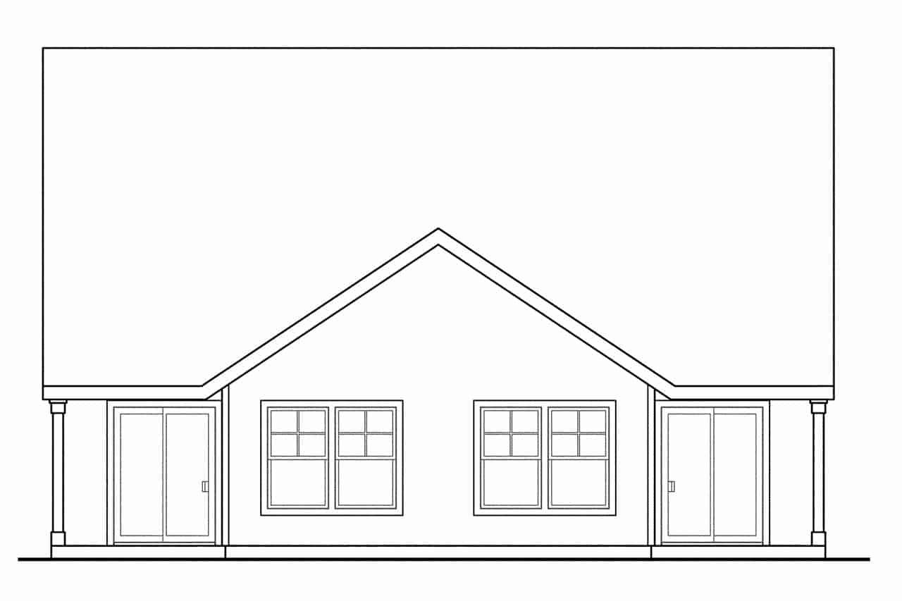 Home Plan Rear Elevation of this 3-Bedroom,1213 Sq Ft Plan -108-1962
