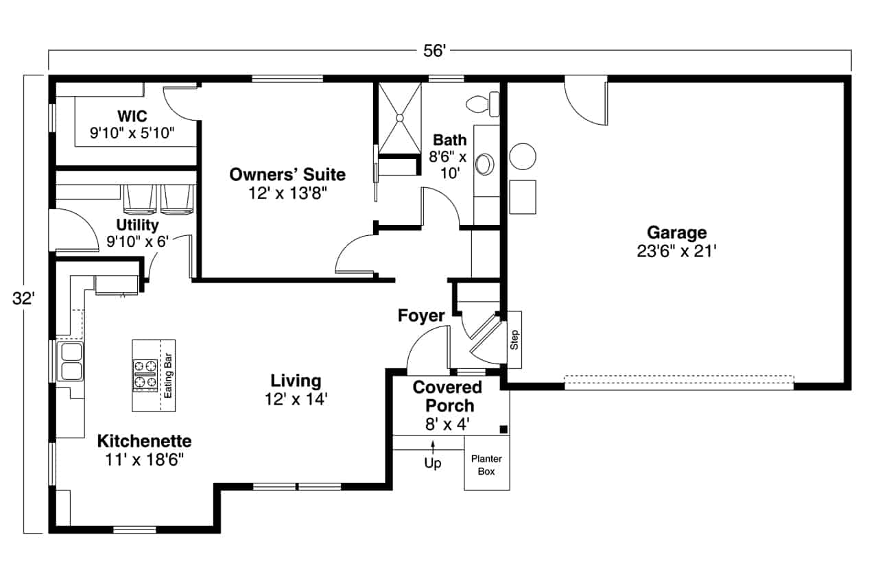 Floor Plan Main Level of Ranch Plan #108-1968