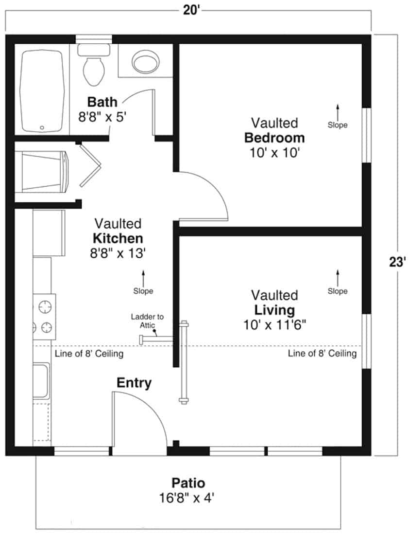 Floor Plan Main Level of Cottage Plan #108-1993