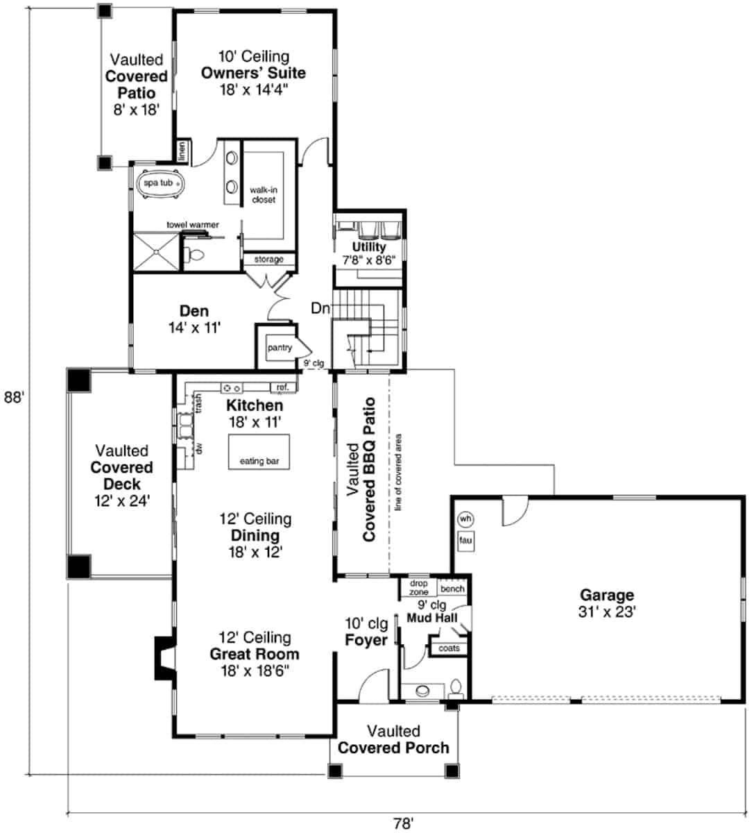 Main Level of Contemporary Plan #108-2015