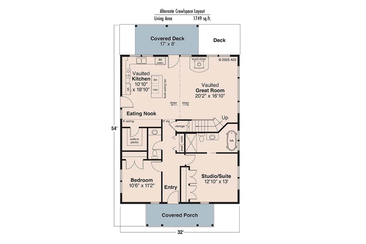 Main Level of Cottage Plan Crawlspace Alternate Plan #108-2022