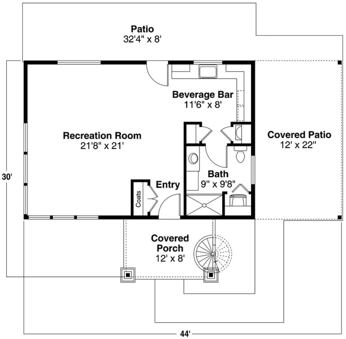 Main Level of Cottage Plan #108-2030