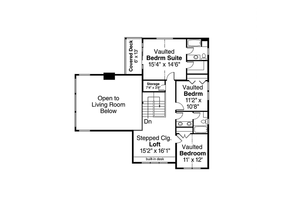 Upper Level of Rustic Plan #108-2077