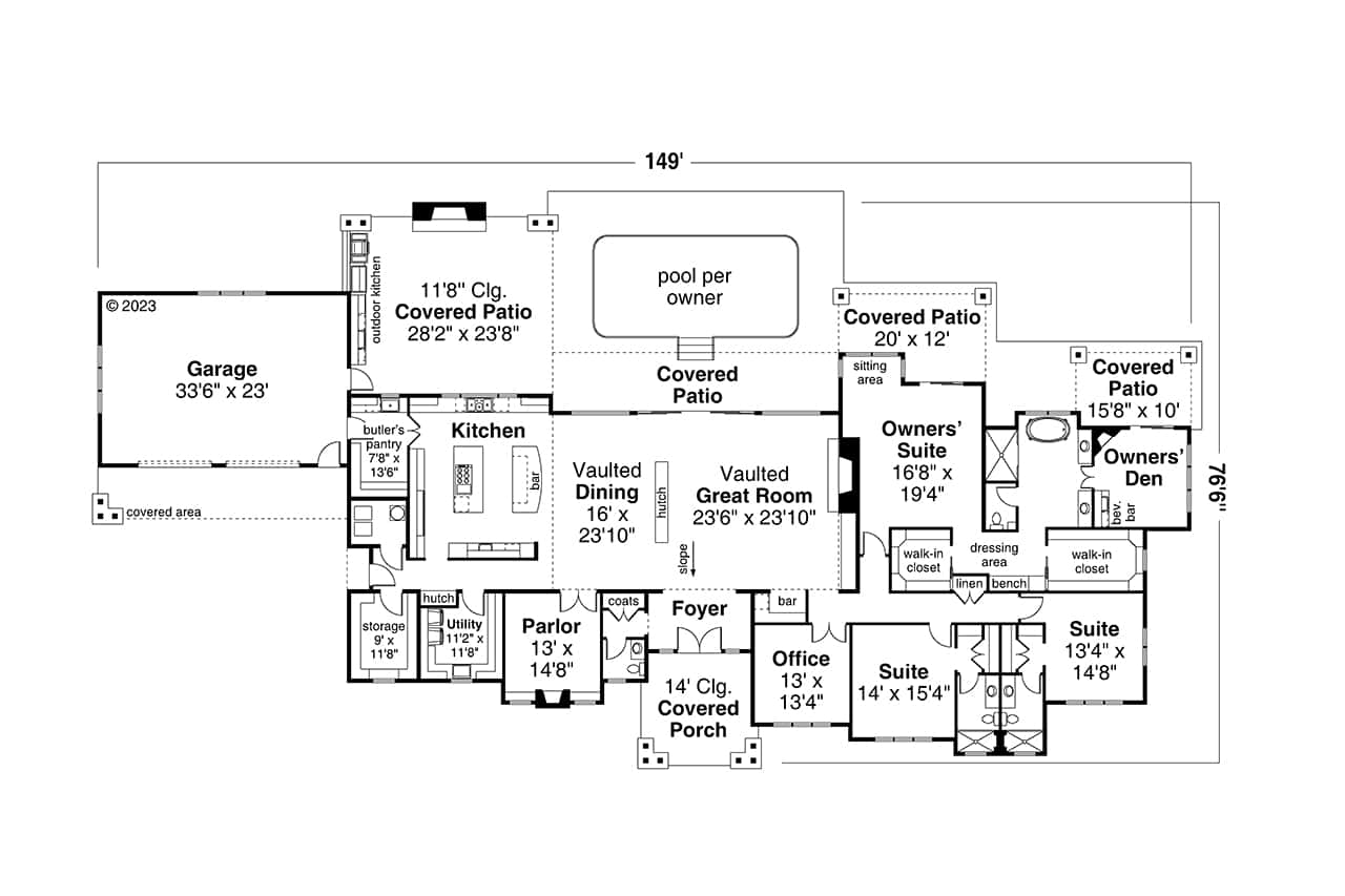 Main Level of Contemporary Plan #108-2090