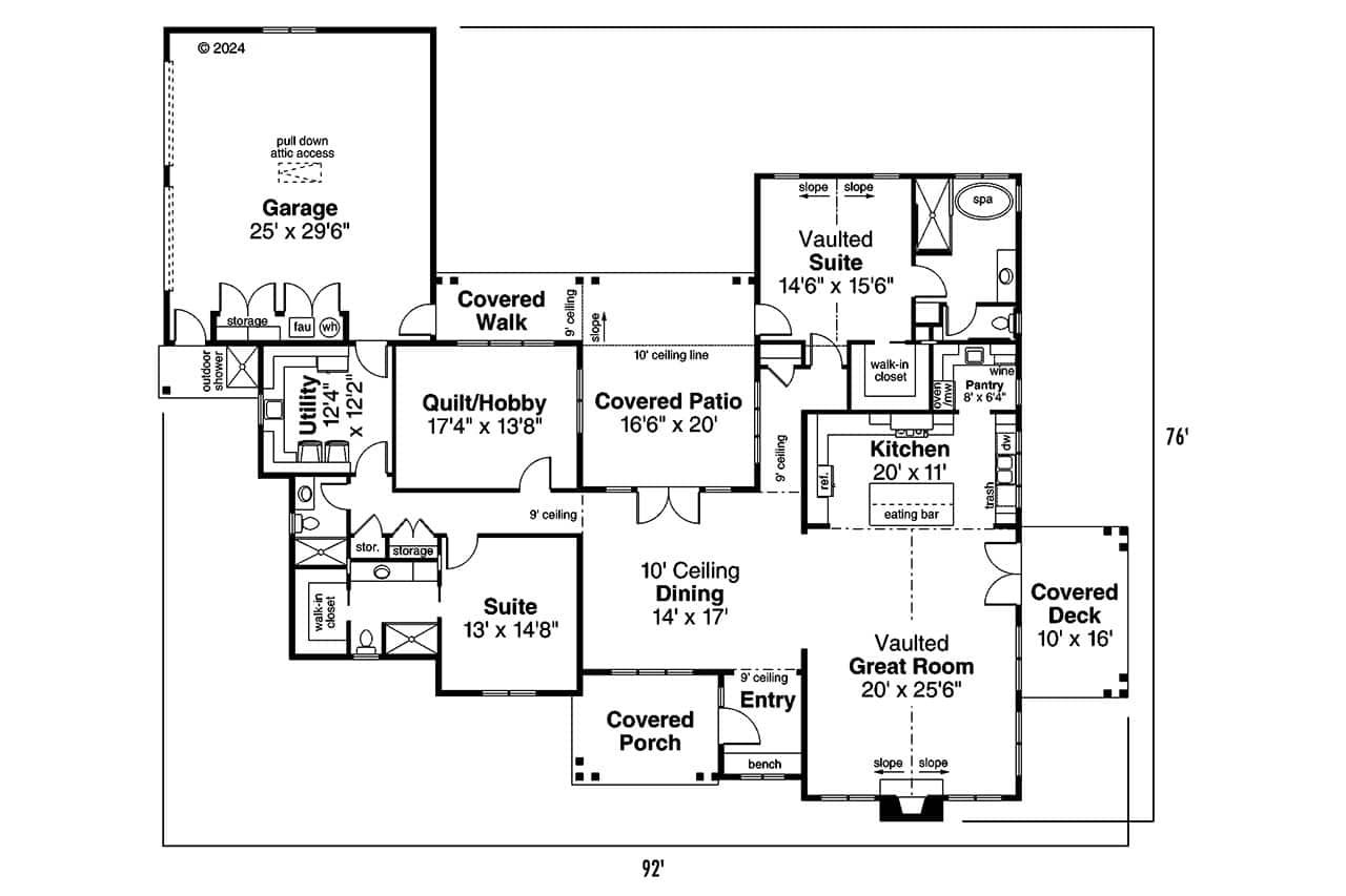 Main Level of Farmhouse Plan #108-2104