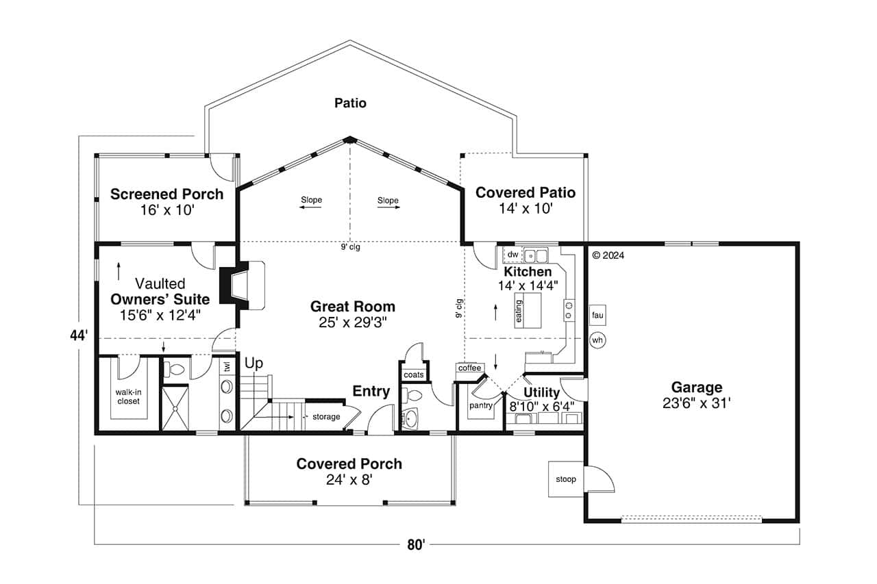 Main Level of Craftsman Plan #108-2114