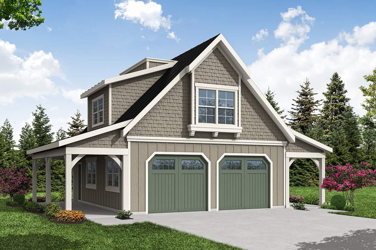 Front elevation of Garage w/Apartments home (ThePlanCollection: House Plan #108-2134)