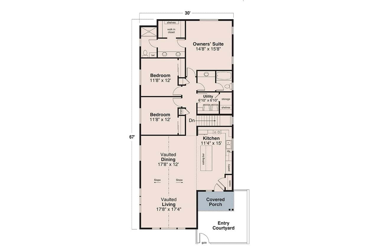 Main Level of Craftsman Plan #108-2136