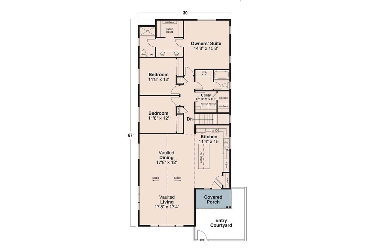 Main Level of Craftsman Plan #108-2136