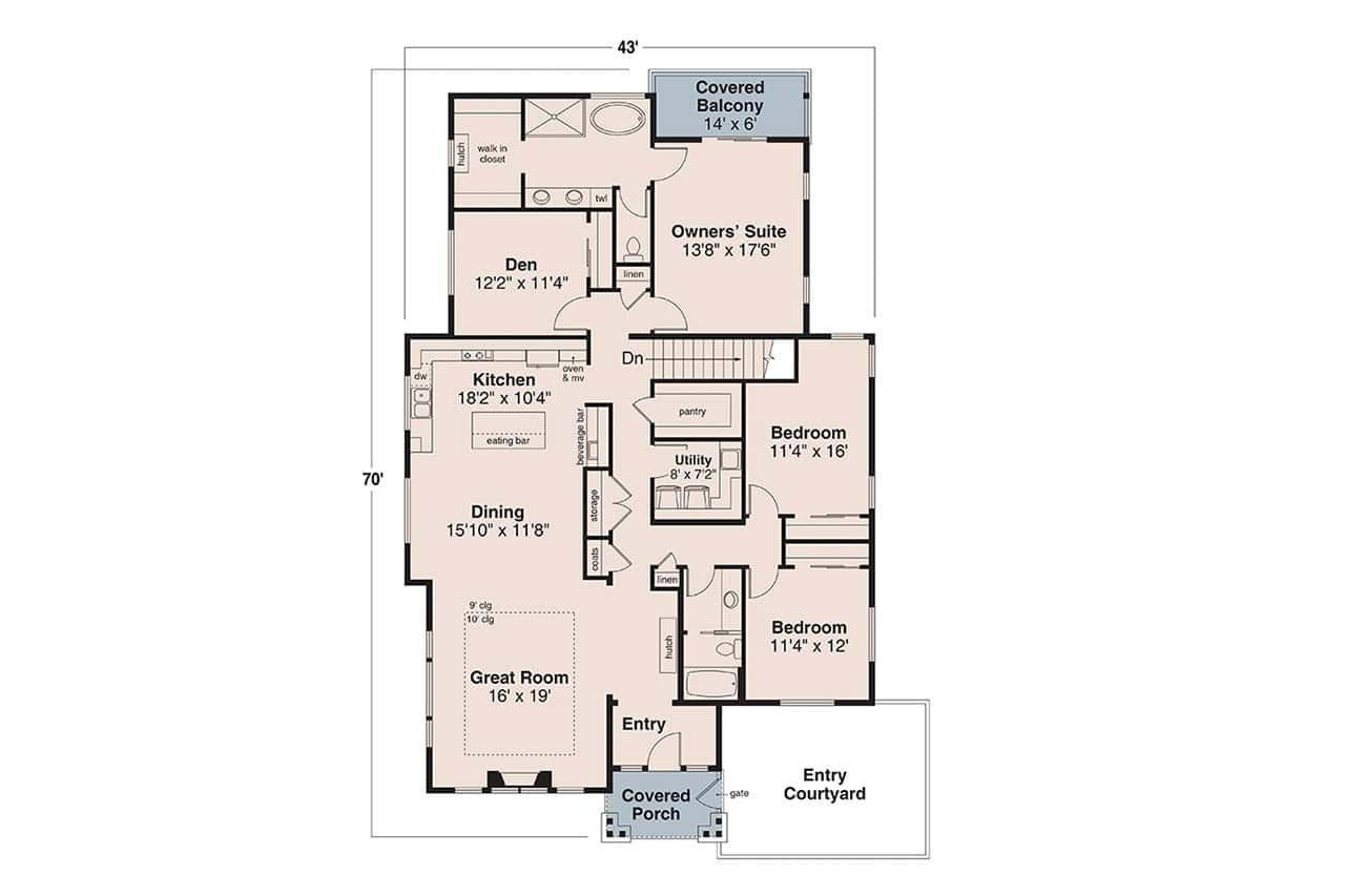 Main Level of Contemporary Plan #108-2143