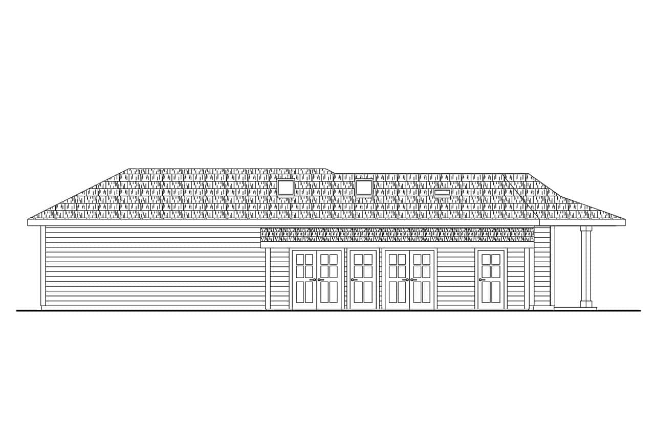Home Plan Rear Elevation of this 1-Bedroom,832 Sq Ft Plan -108-2145