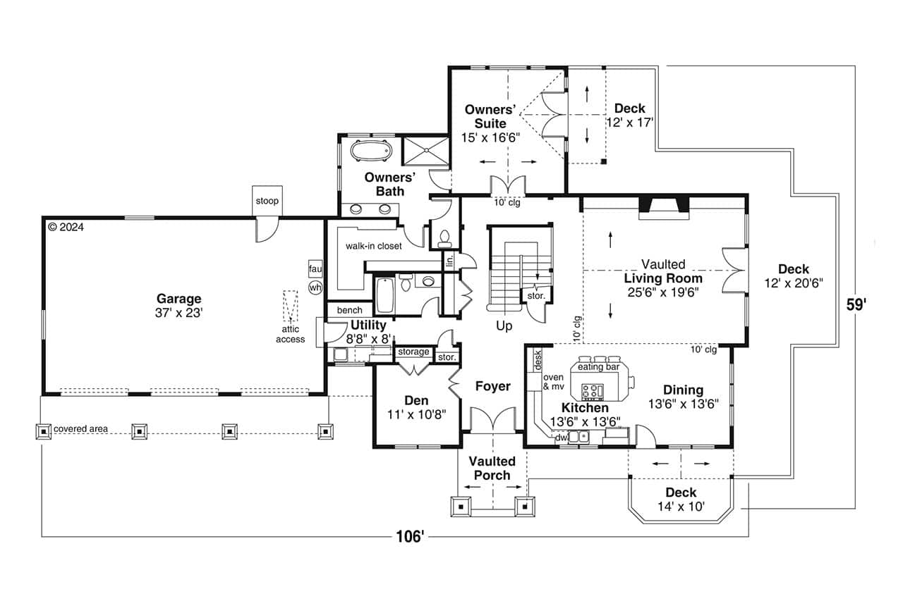 Main Level of Craftsman Plan #108-2153