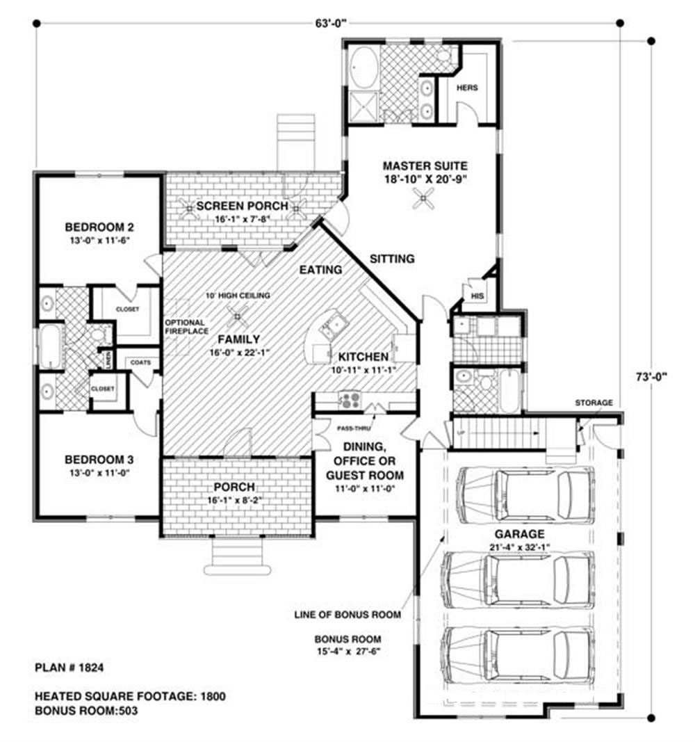 Craftsman Home with 4 Bedrms, 1800 Sq Ft Floor Plan 109
