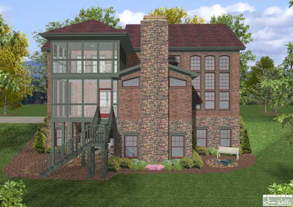 Home Plan Rear Elevation of this 4-Bedroom,2953 Sq Ft Plan -109-1021