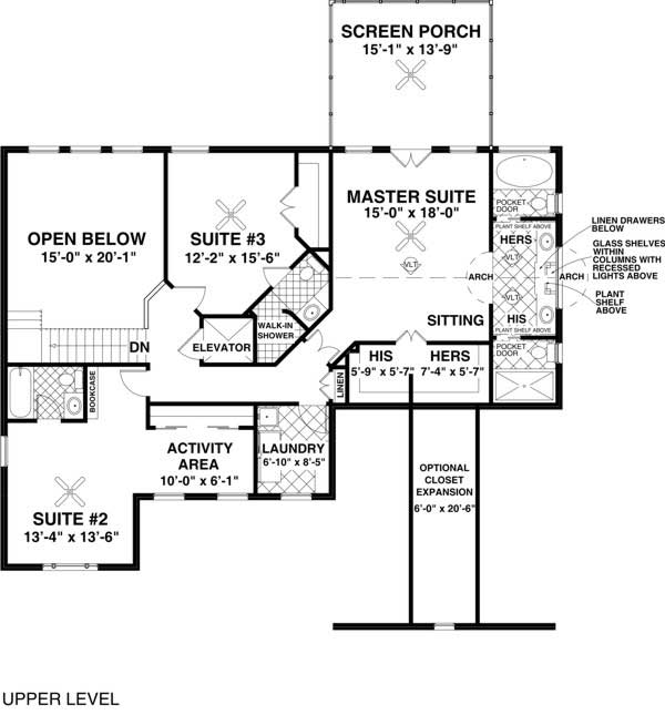 Floor Plan Second Story of Craftsman Plan #109-1021