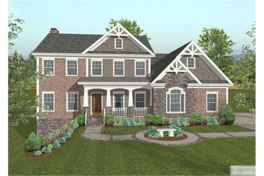 This image shows the front elevation of these Craftsman House Plans.